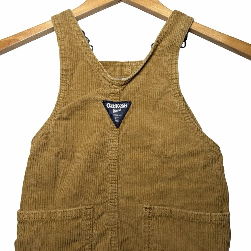 OshKosh B'gosh Toddler 2T Brown Corduroy Vestbak Overalls Lined Bib Carpenter
